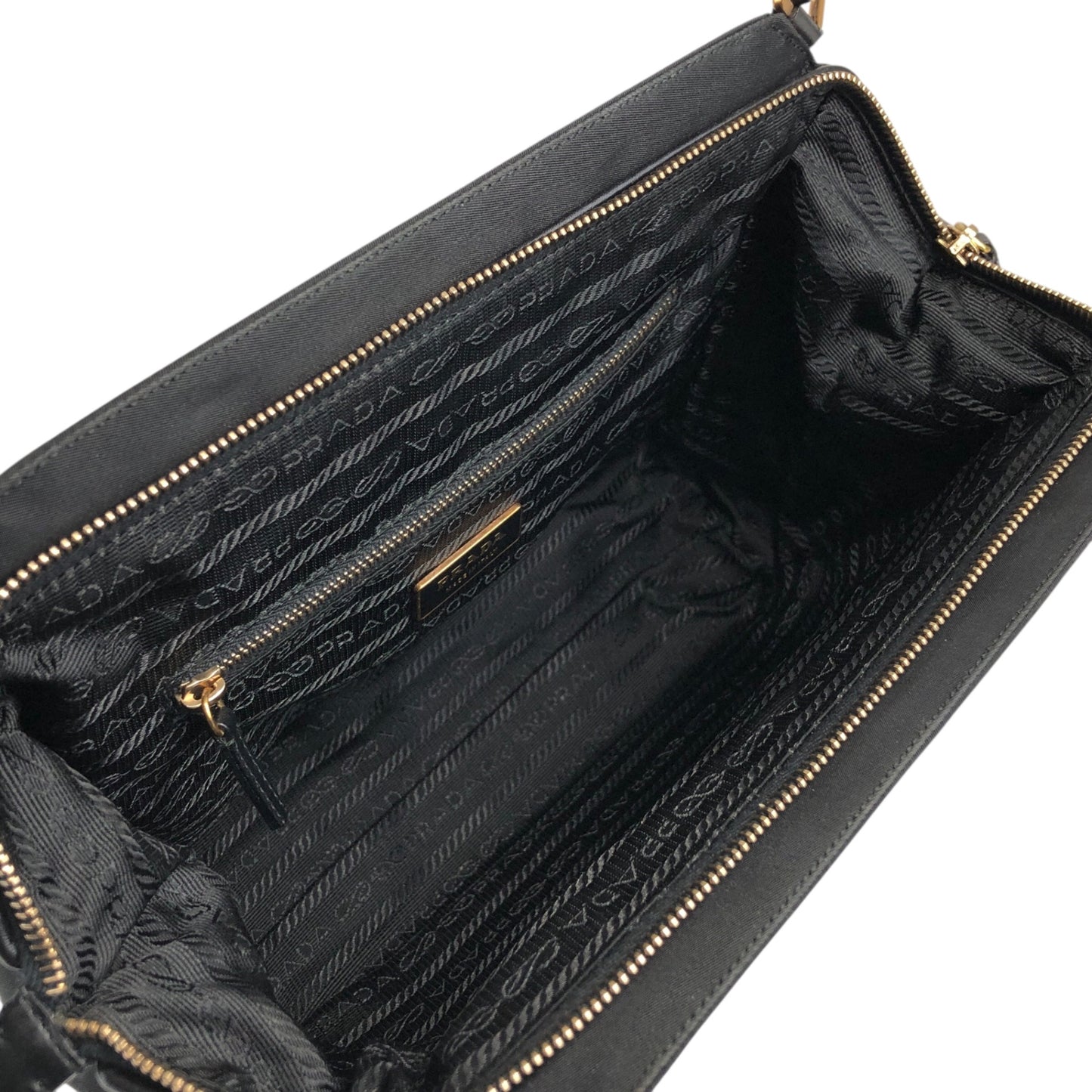 PRADA Tessuto Triangle Logo Handbag Black Vintage ahnen6