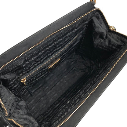 PRADA Tessuto Triangle Logo Handbag Black Vintage ahnen6