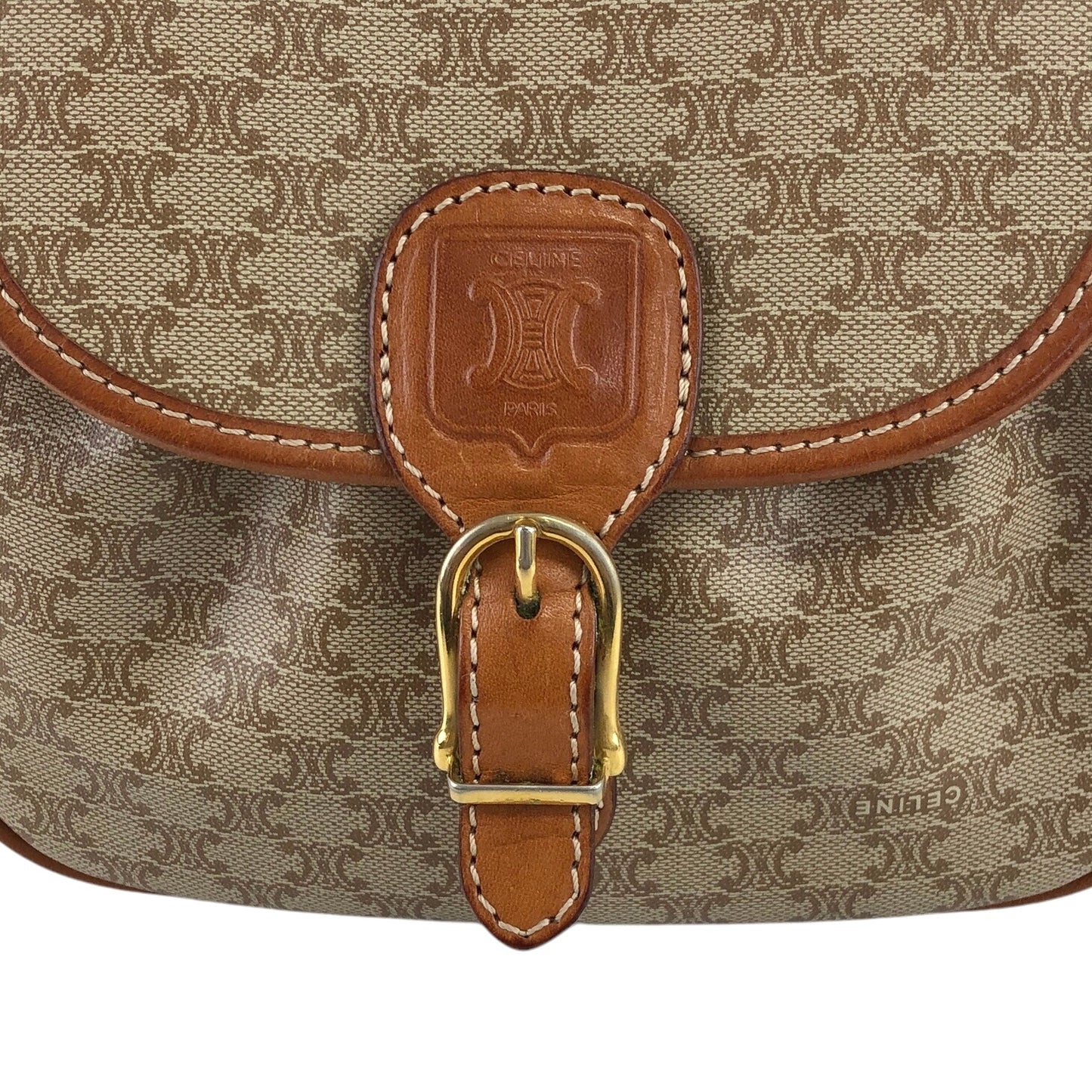CELINE Macadam Blason Shoulder bag Beige Vintage xe5drh