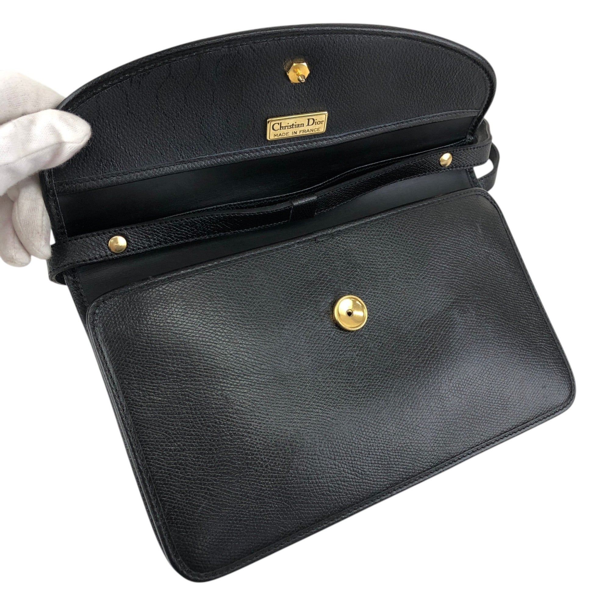Christian Dior Logo Shoulder bag Black Vintage sghab4