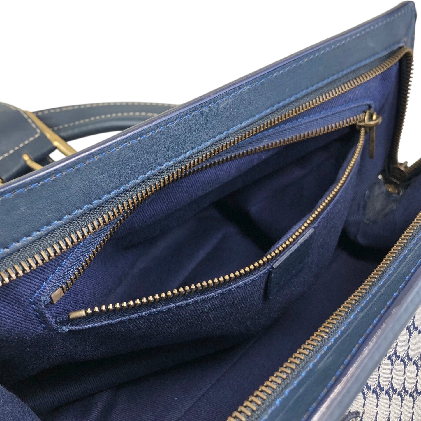 CELINE Blason Front Buckle Handbag Navy Vintage rk6nfn