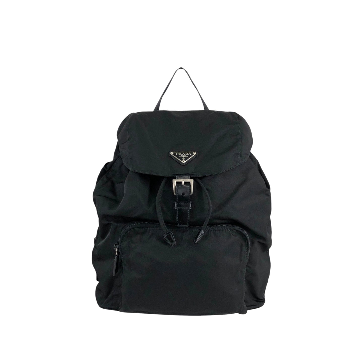 PRADA Tessuto Triangle Logo Front Buckle Backpack Black Vintage 554w4r