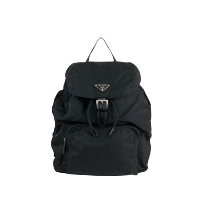 PRADA Tessuto Triangle Logo Front Buckle Backpack Black Vintage 554w4r