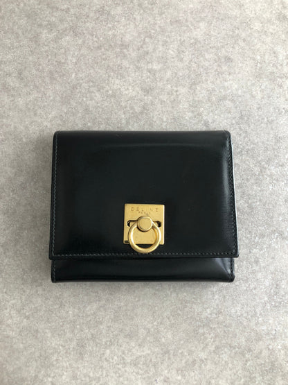 CELINE Gancini Trifold Wallet Black Vintage 6xspmn