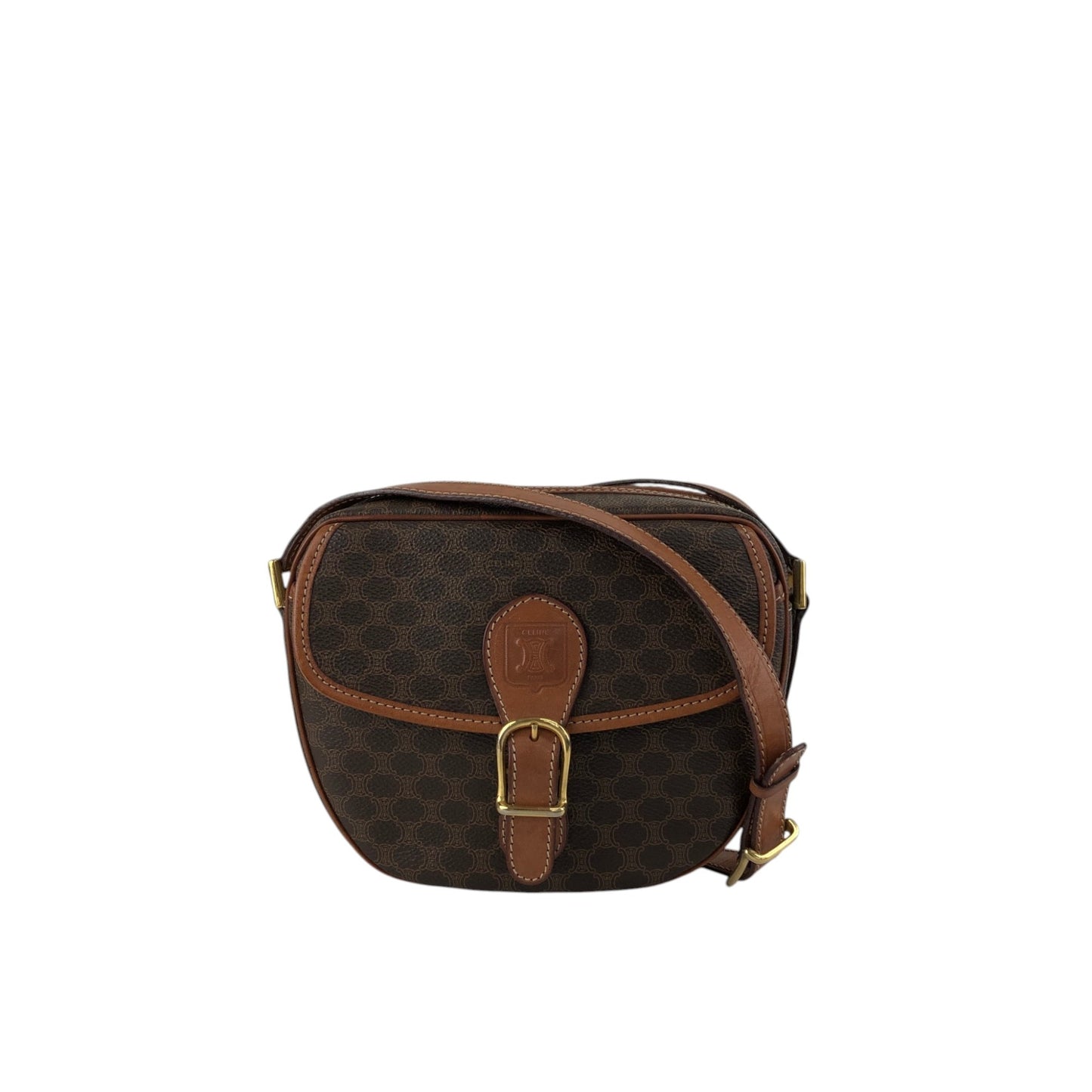 CELINE Macadam Blason Front Buckle Shoulder bag Brown Vintage 6tcy32