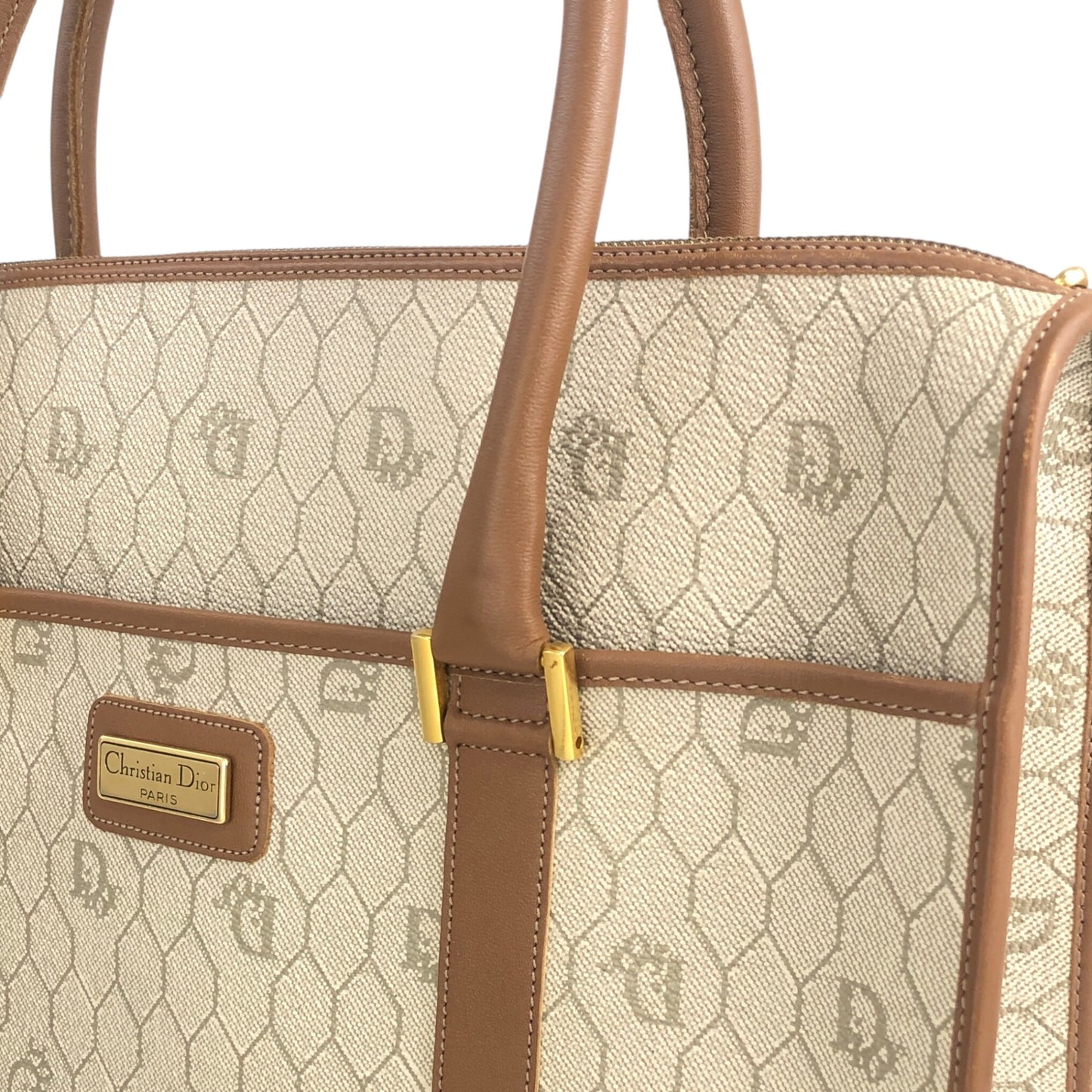 Christian Dior Honeycomb Pattern Handbag Beige Vintage r4yh5k