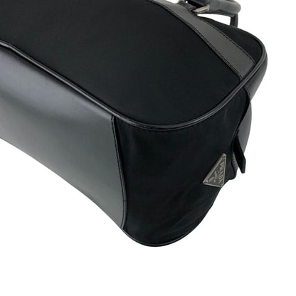 PRADA Tessuto Triangle Logo Small Boston bag Handbag Black Vintage ezhmex