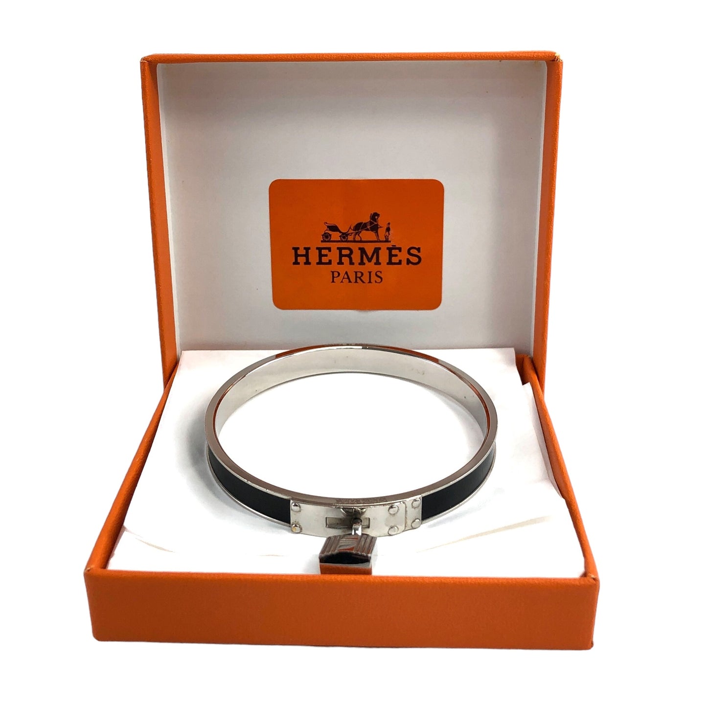 HERMES Padlock Bangle Silver Vintage pthusd