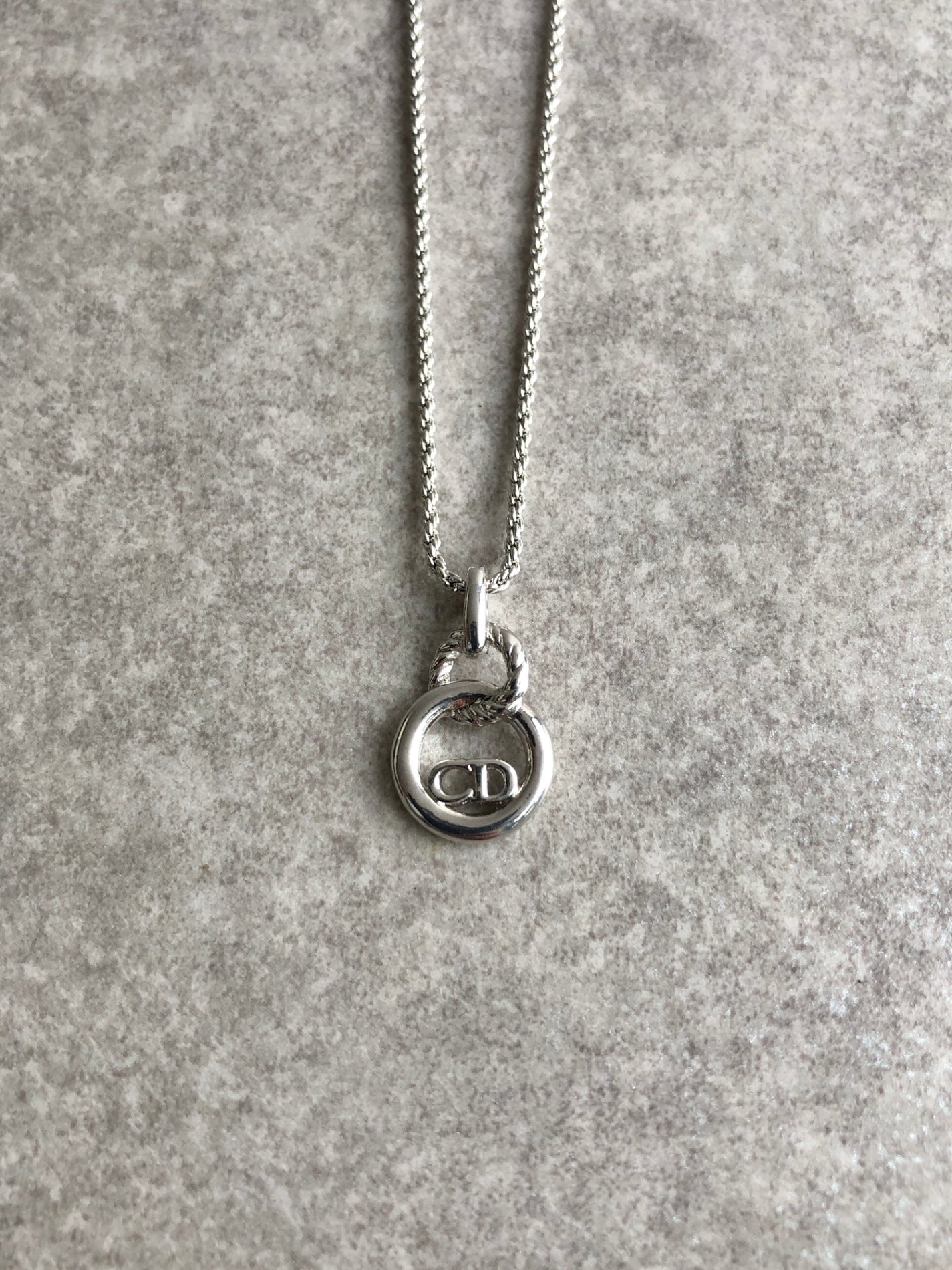 Christian Dior CD Logo Motif Necklace Silver Vintage 2ar88r
