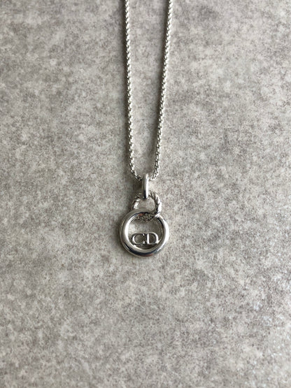 Christian Dior CD Logo Motif Necklace Silver Vintage 2ar88r