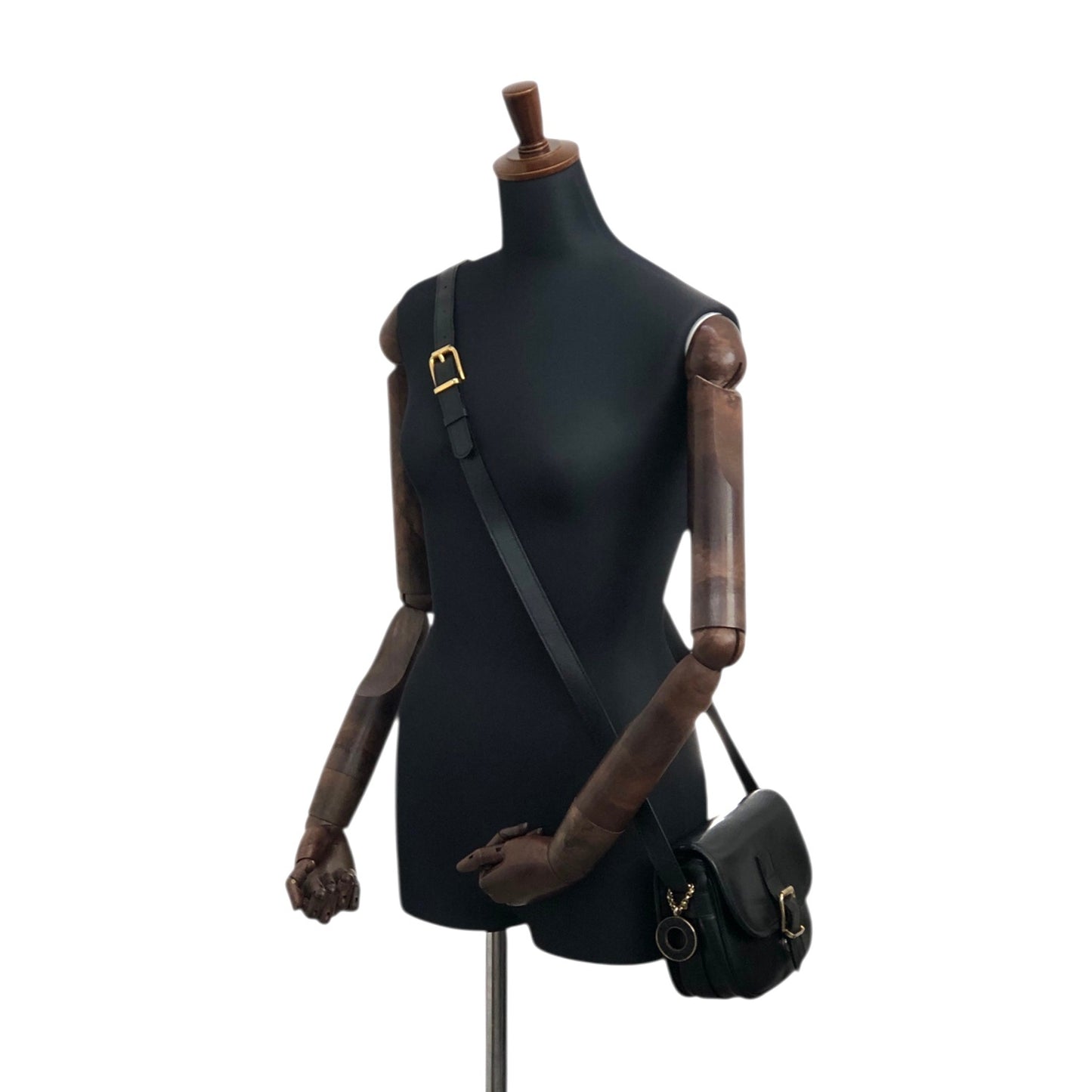 CELINE Front Buckle logo Charm Shoulder bag Black Vintage tpxej8