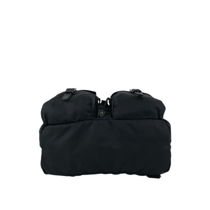 PRADA Tessuto Triangle Logo Double Pocket Backpack Black Vintage scciib