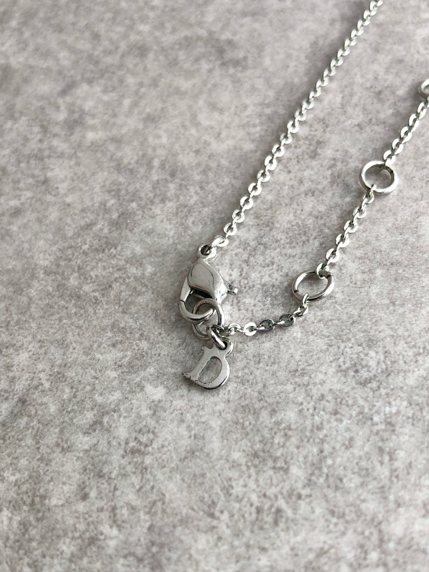 Christian Dior Logo Charm Necklace Silver Vintage mbwcef