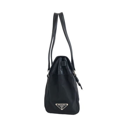 PRADA Triangle Logo Front Buckle Handbag Black Vintage ittwrv