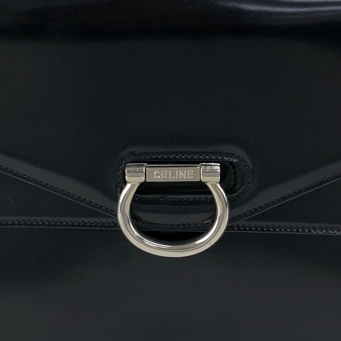 CELINE Gancini Double Flap Top Handle Handbag Black Vintage ku22zn