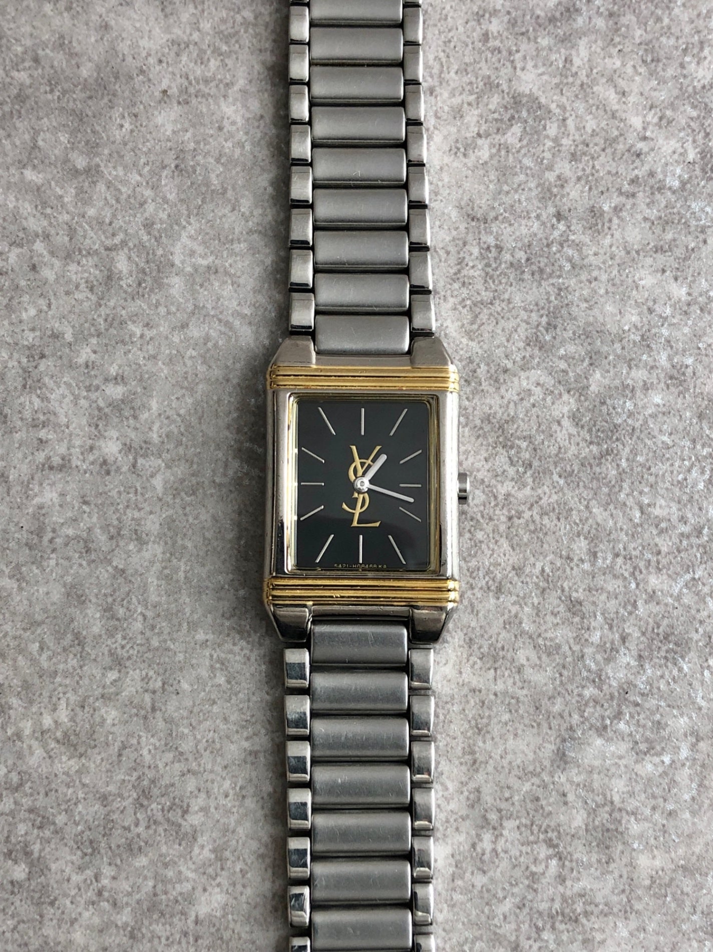 Yves Saint Laurent YSL Logo Watch Silver×Gold Vintage 7umegi