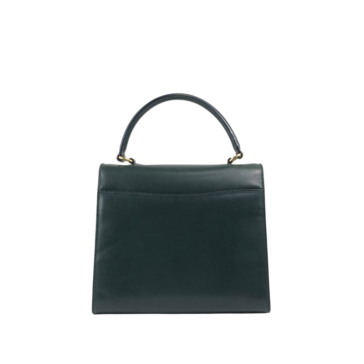 CELINE Front Buckle Handbag Dark Green Vintage c2gxe7