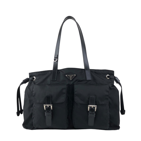PRADA Triangle Logo Double Pocket Totebag Black Vintage xrhmgf