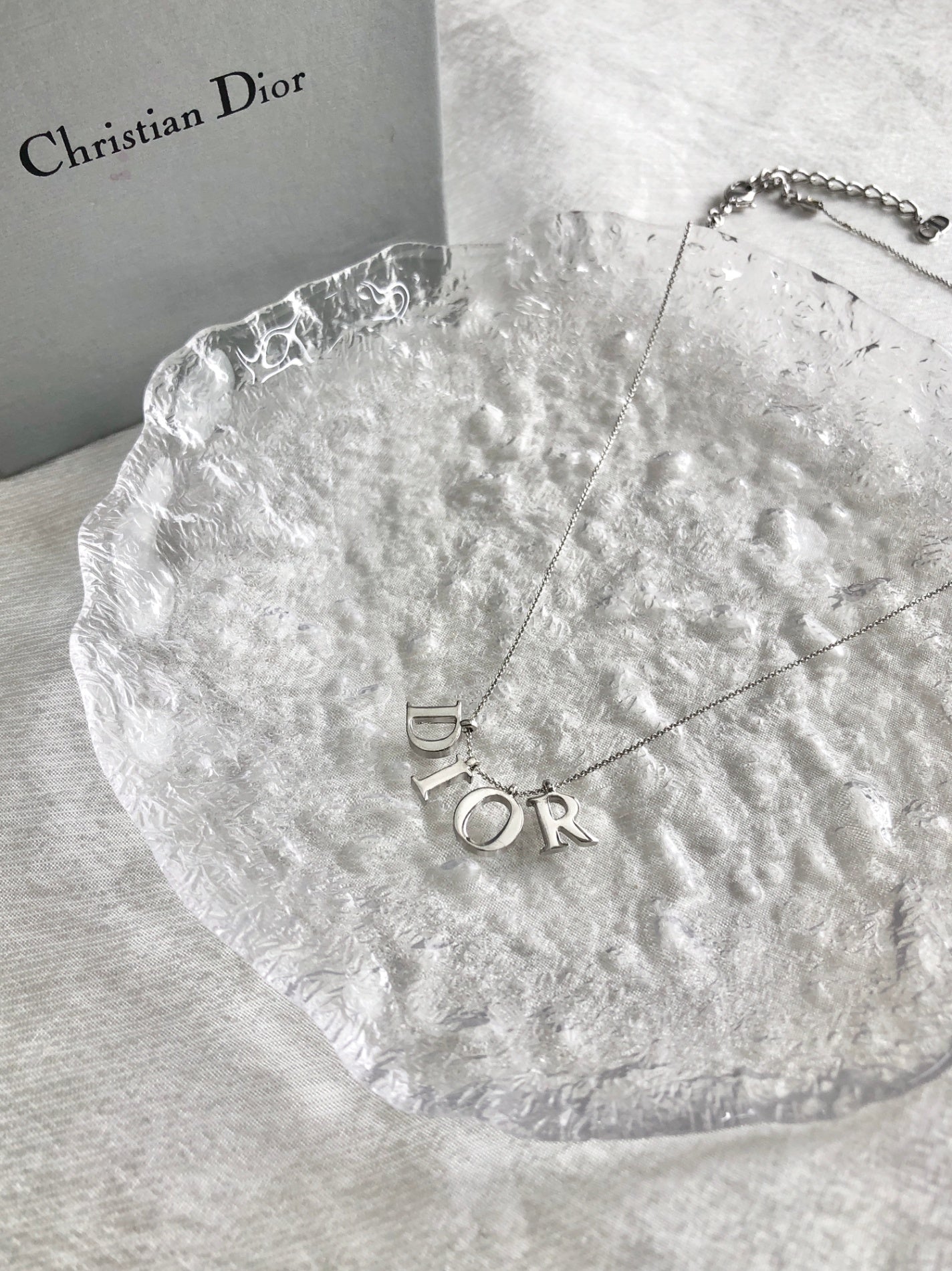 Christian Dior Logo Motif Necklace Silver Vintage ytk2tc