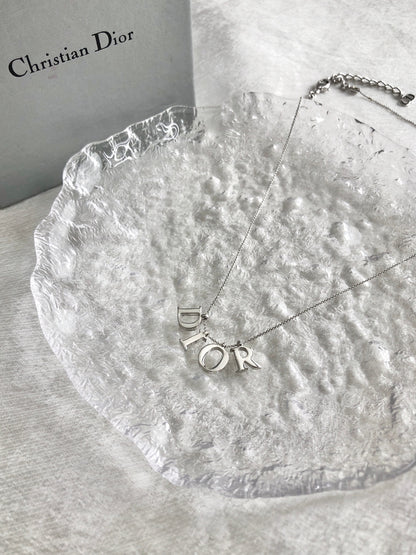 Christian Dior Logo Motif Necklace Silver Vintage ytk2tc