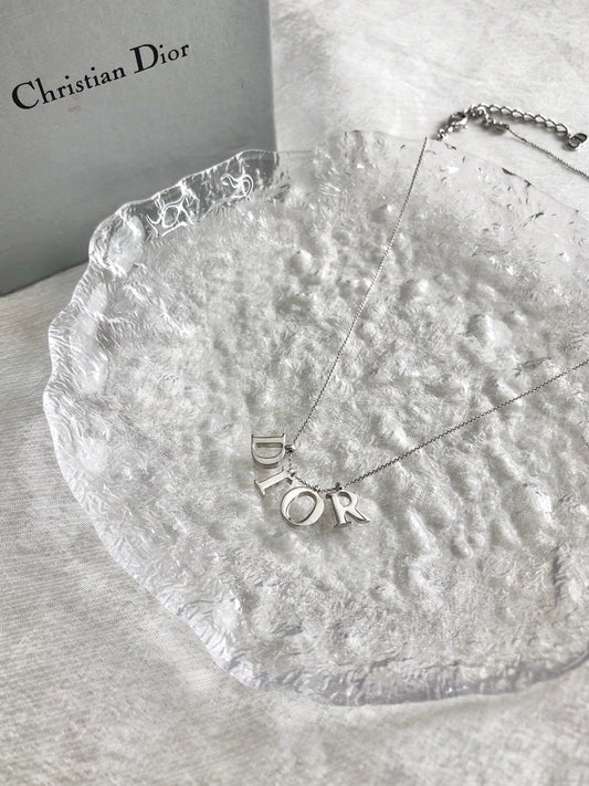 Christian Dior Logo Motif Necklace Silver Vintage ytk2tc
