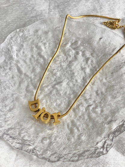 Christian Dior Logo Motif Necklace Gold Vintage irjb58