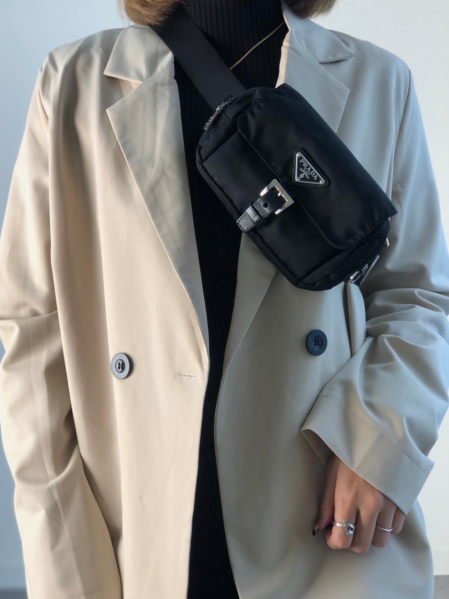 PRADA Tessuto Triangle Logo Shoulder bag Sling bag Black Vintage s8izt8