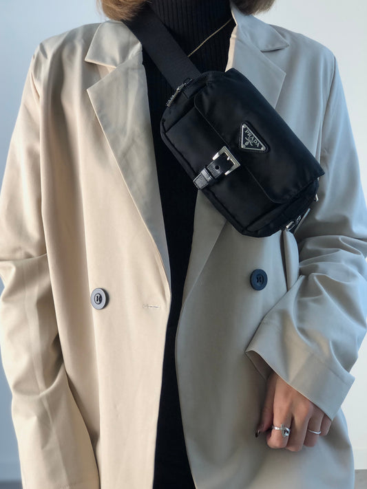 PRADA Tessuto Triangle Logo Shoulder bag Sling bag Black Vintage s8izt8