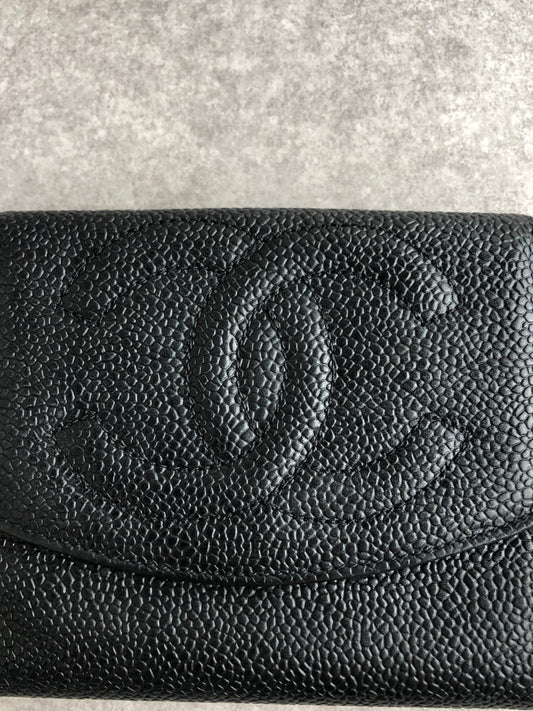 CHANEL Coco Mark Folded Wallet Black Vintage srpd6j