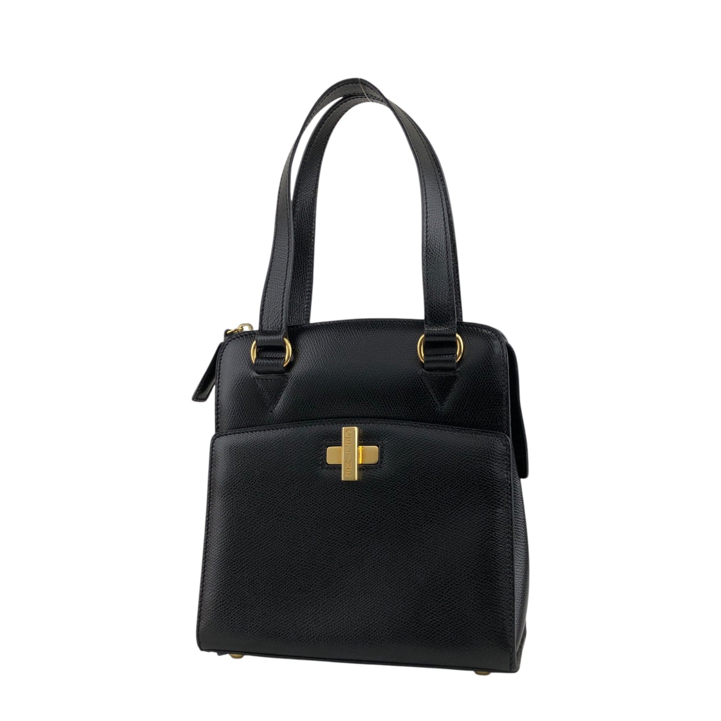 CELINE Turn Lock Handbag Black Vintage 6caidw