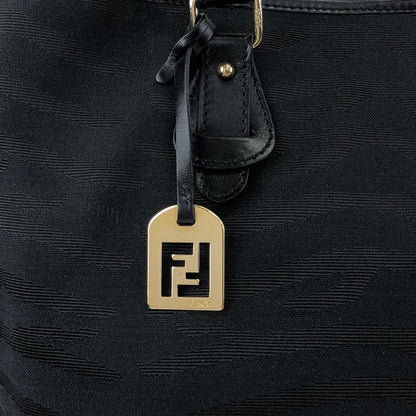 FENDI Logo Charm Handbag Totebag Black Vintage sgtpj5