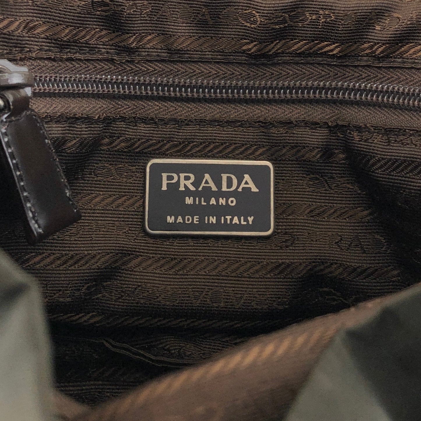 PRADA Tessuto Triangle Logo Double Pocket  Backpack Khaki B2811F Vintage zyewrg