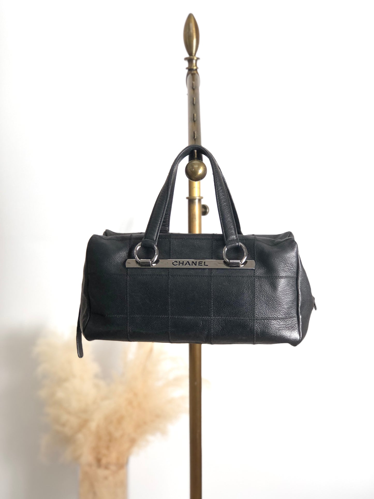 CHANEL Chocolate Bar Handbag Boston bag Black Vintage iez78z