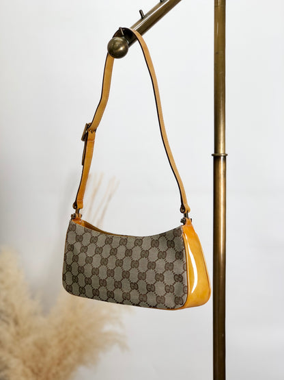 GUCCI GG Canvas Handbag Hobobag Brown Vintage ywkjbz