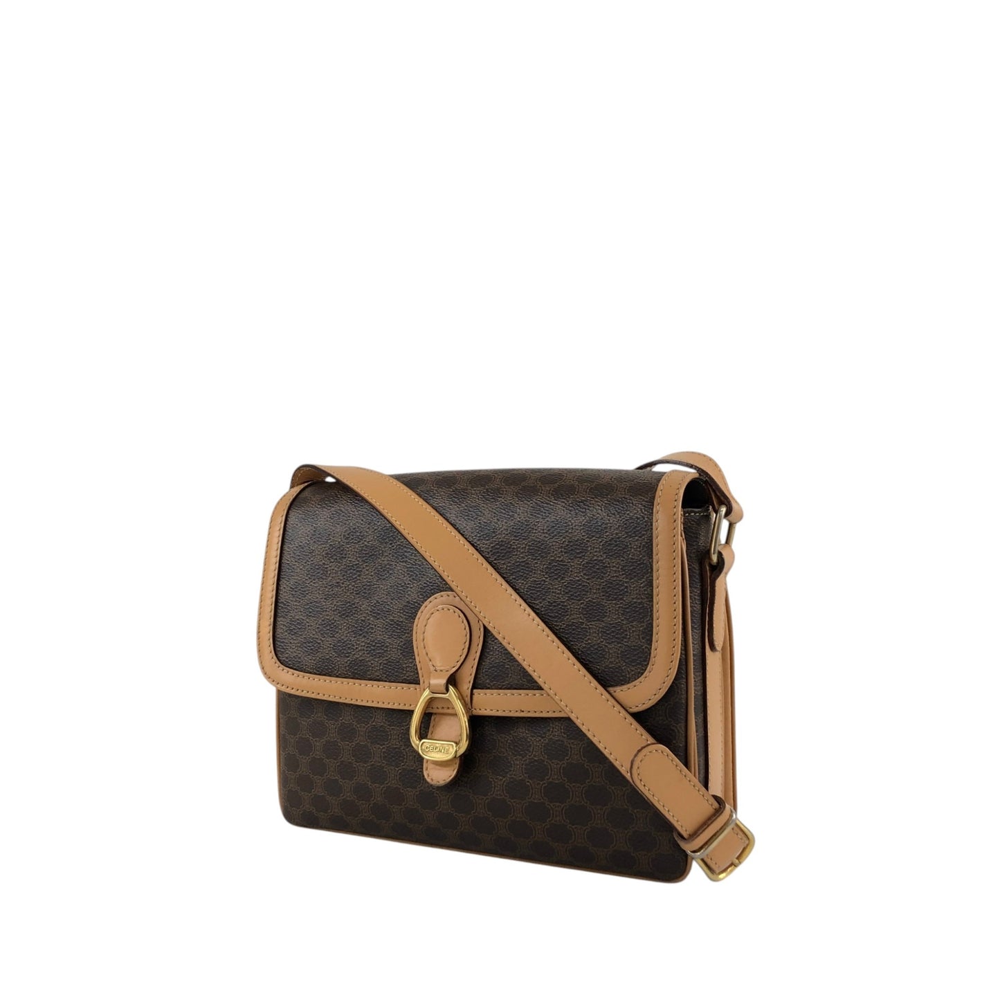 CELINE Macadam Horse Bit Shoulder bag Brown Vintage jdj37k