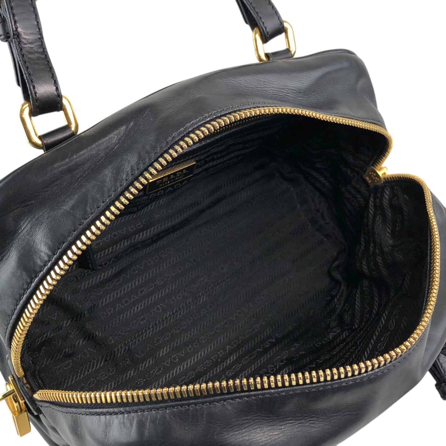 PRADA Logo Embossed Handbag Boston bag Black Vintage nfyku6