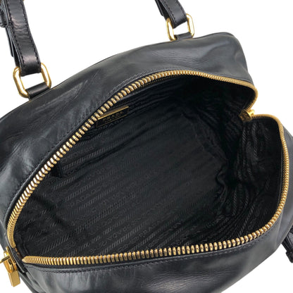 PRADA Logo Embossed Handbag Boston bag Black Vintage nfyku6