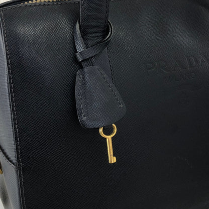 PRADA Logo Embossed Padlock Handbag Navy Vintage w43cew