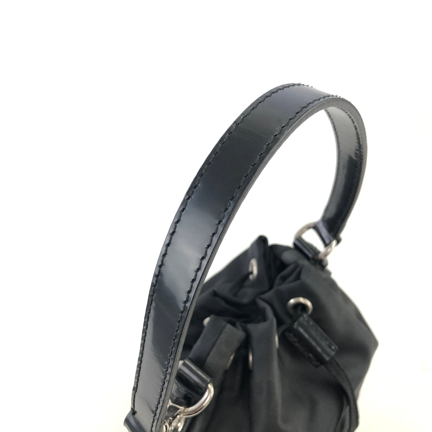 PRADA Logo Motif Nylon Drawstring Handbag Black Vintage 7tkxmg