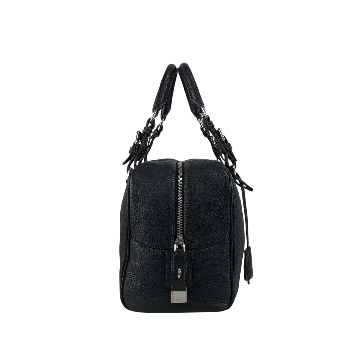 PRADA Logo Embossed Small Boston bag Handbag Black Vintage f8pbsn