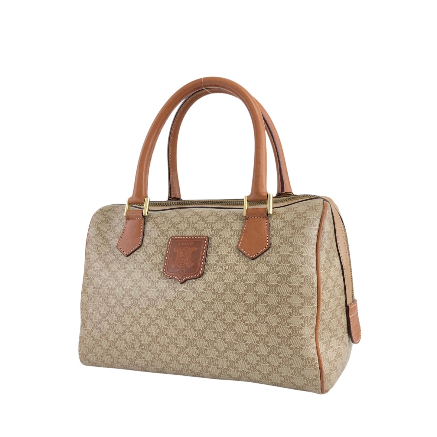 CELINE Macadam Blason Handbag Boston bag Beige Vintage t7x7kn