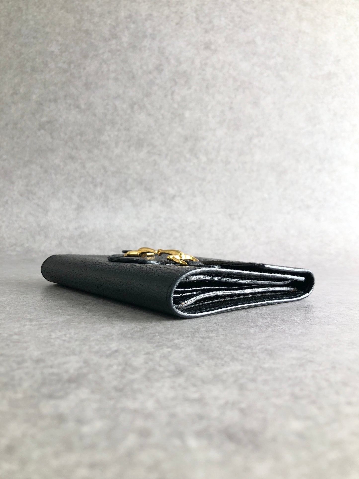 GUCCI Horse Bit Trifold Wallet Black Vintage xhjptb
