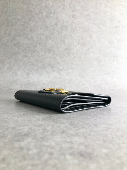 GUCCI Horse Bit Trifold Wallet Black Vintage xhjptb