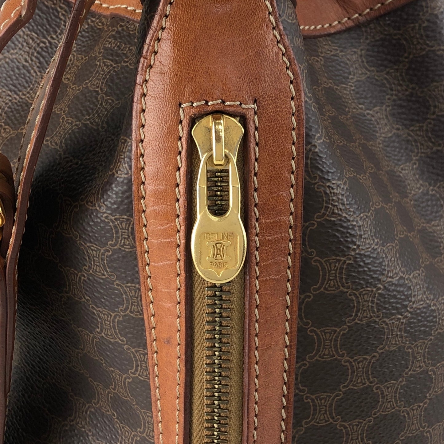 CELINE Macadam Blason Drawstring Shoulder bag Brown Vintage wc85jm