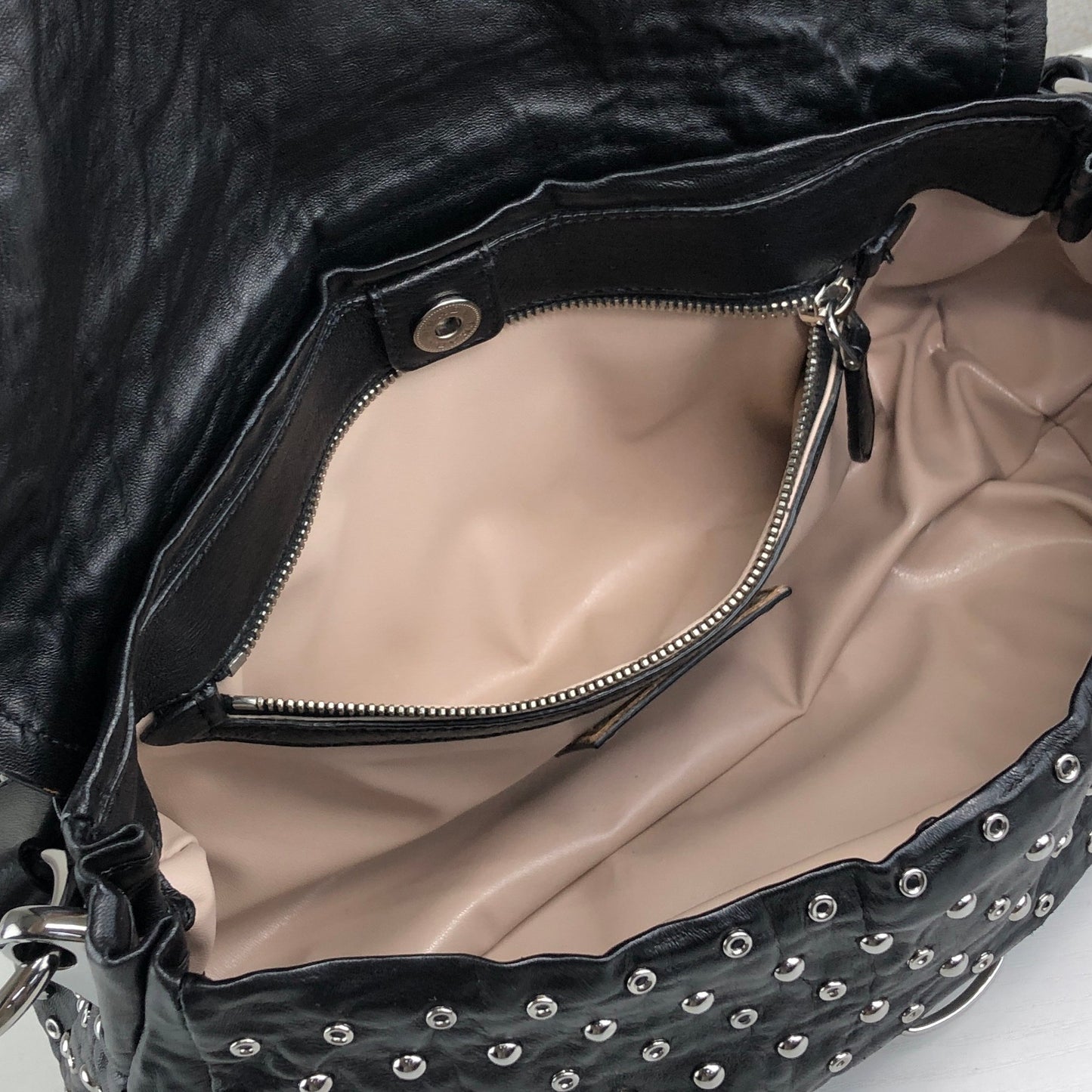 PRADA Studs Pushlock Shoulder bag Black Vintage mh4vuk