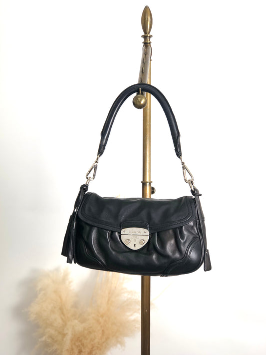 PRADA Front Buckle Handbag Black Vintage 5dmfc4