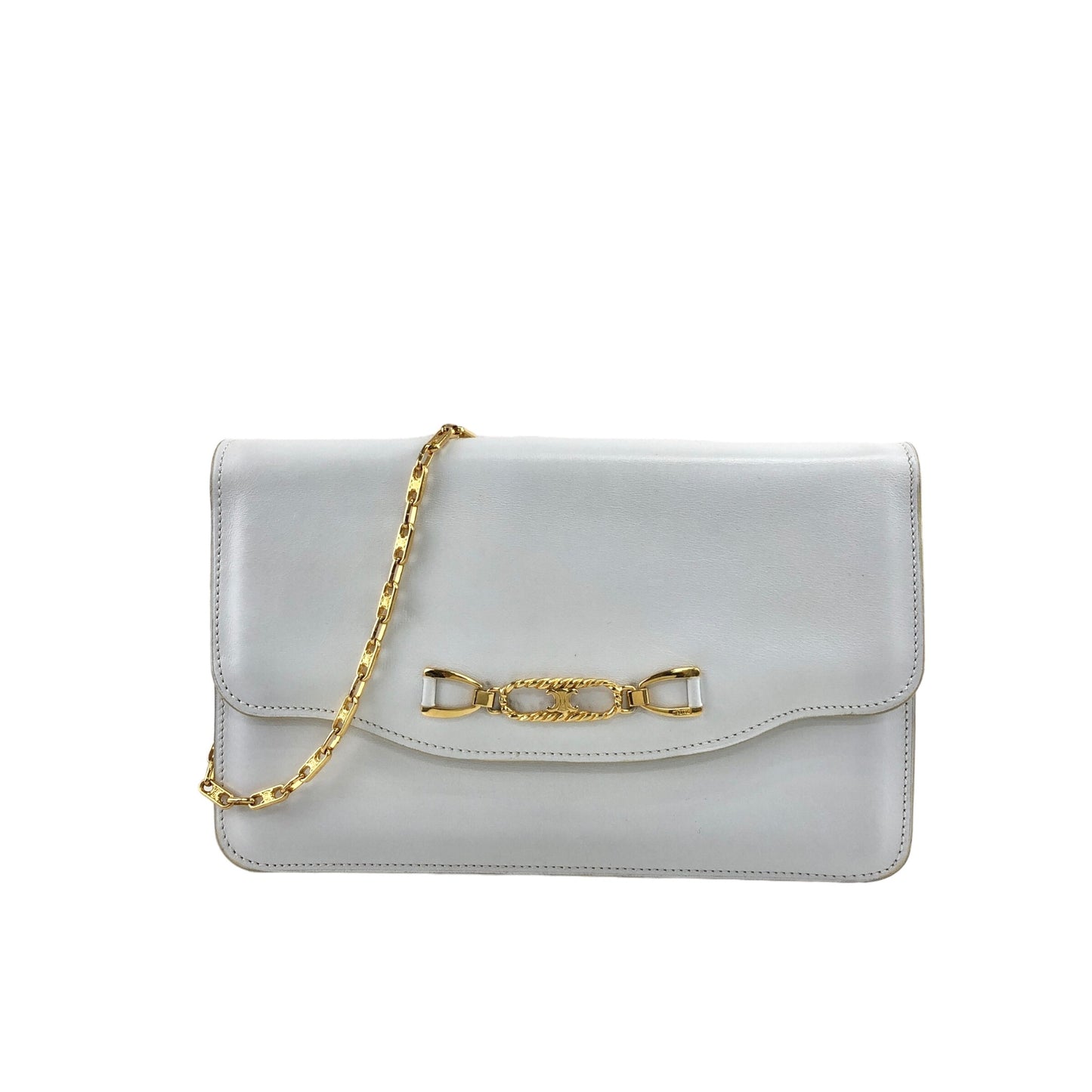 CELINE Blason Chain Shoulder bag White Vintage hm62kf