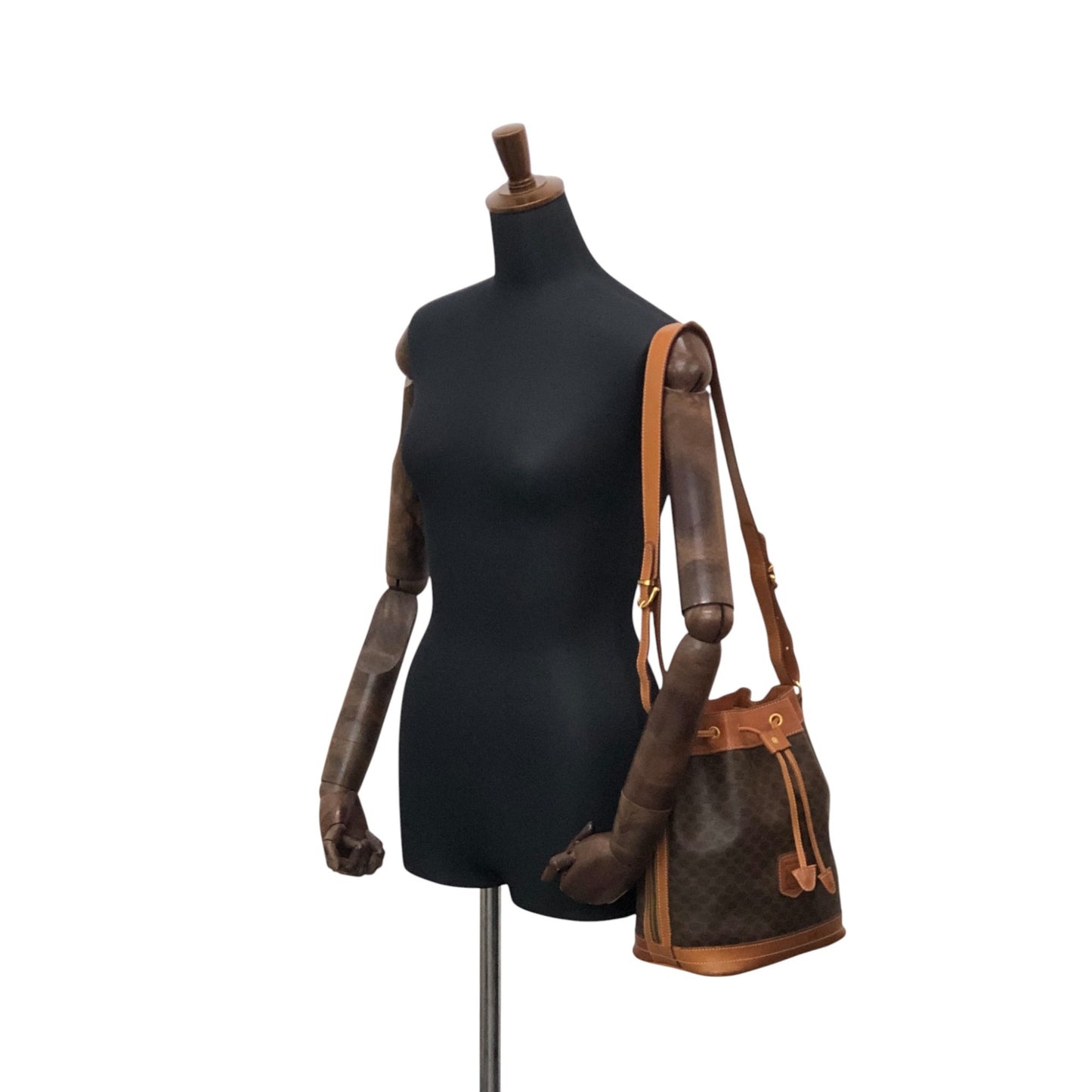 CELINE Macadam Blason Drawstring Shoulder bag Brown Vintage 2wtdcs