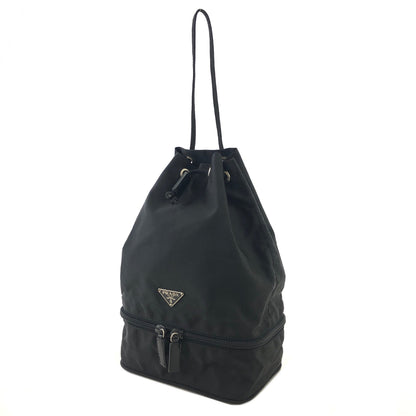 PRADA Triangle Logo Nylon Drawstring Handbag Black Vintage j8fkau