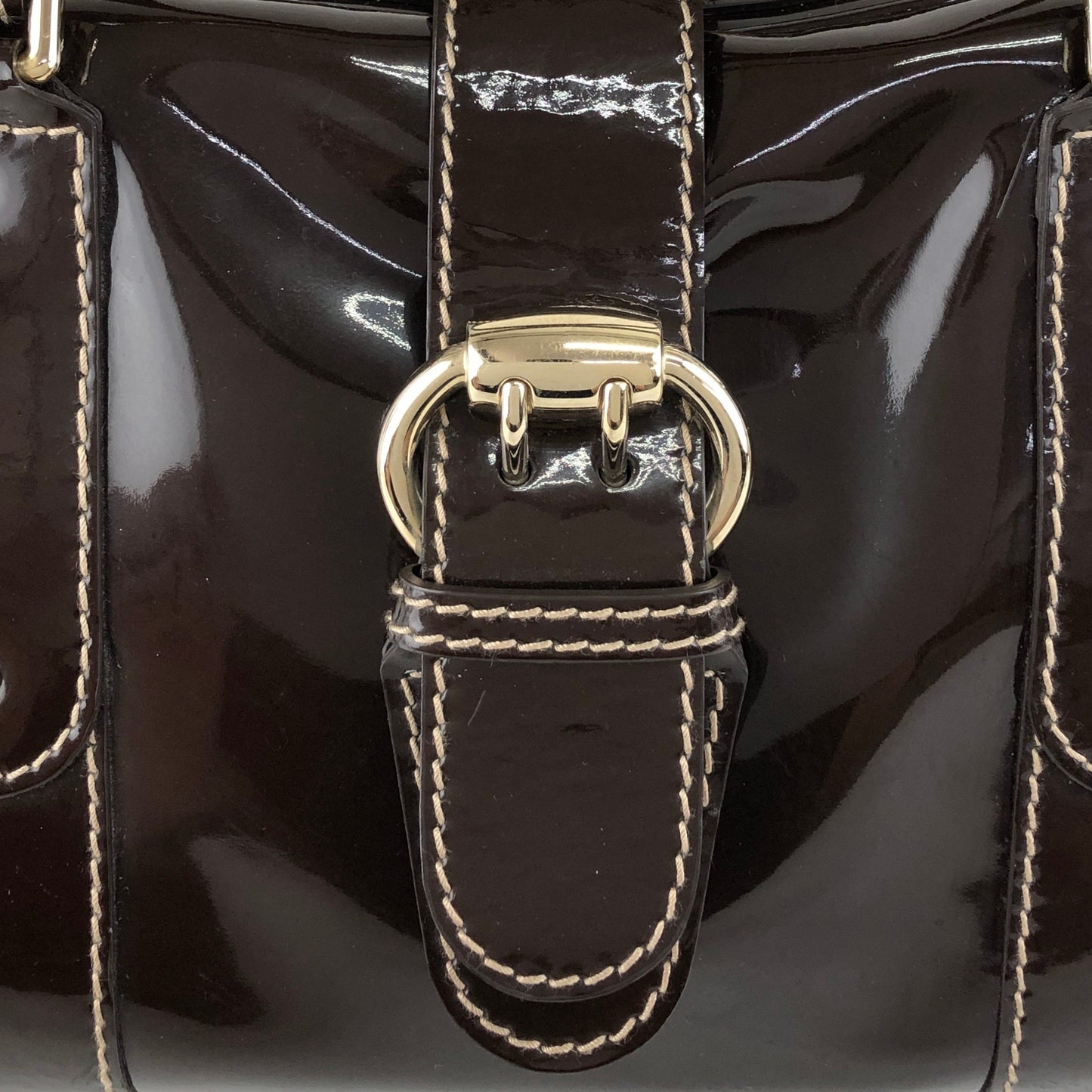 GUCCI Ribbon Motif Belt Handbag Boston bag Brown Vintage dan4kc